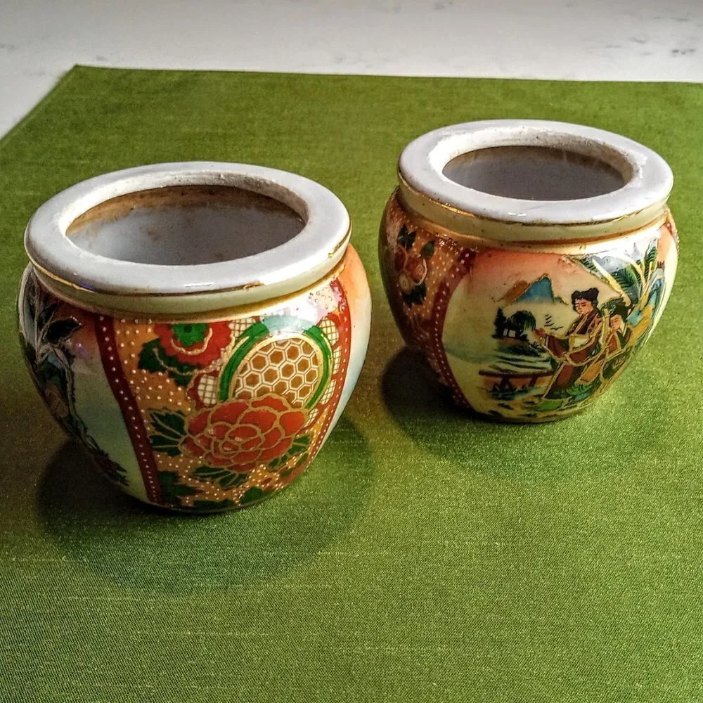 Vintage Japanese Moriage Gold-Rimmed Ceramic Vases